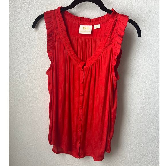 Maeve by Anthropologie Ruffle Button-Up Top High Low Hem Size MP - Picture 1 of 5
